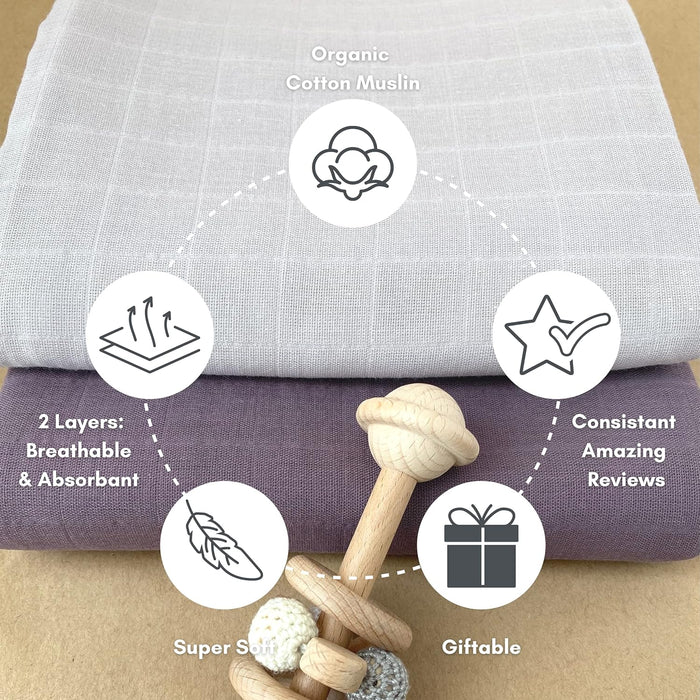 Organic Muslin Swaddle Blankets - 100% Cotton for Girl and Boy - Receiving Blanket - 2 Pack of Baby Swaddle Blankets for Gender Neutral Nursery (Mauve and Beige)