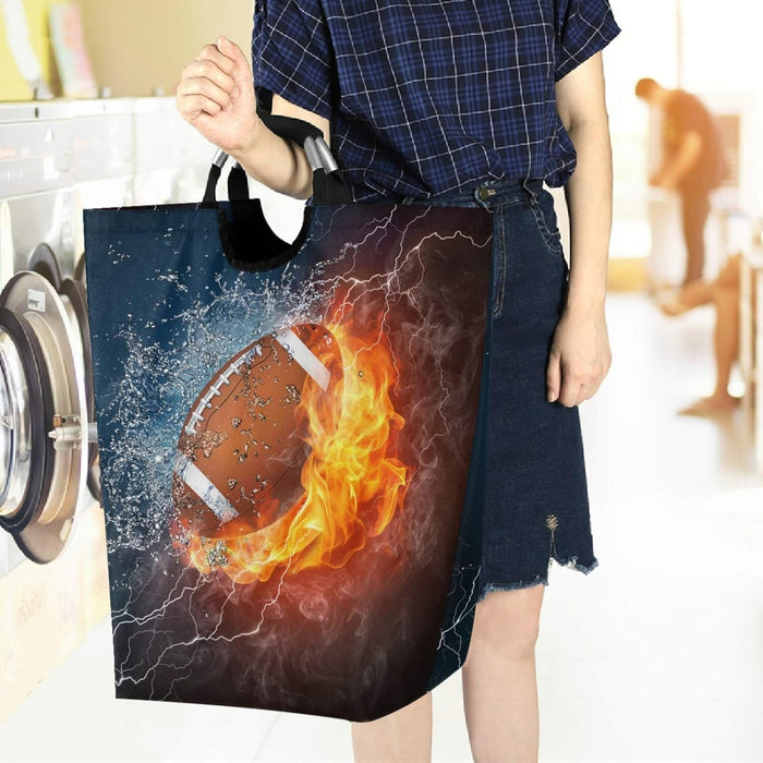 Cool American Football 3D Print Large Capacity Laundry Hamper Basket Water-Resistant Oxford Cloth Storage Baskets for Bedroom, Bathroom, Dorm, Kids Room