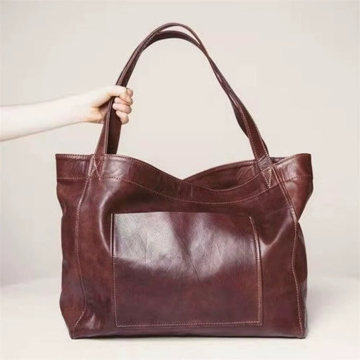Women Oversized Portable Travel Shoulder Bags Top-Handle Bags Soft Leather Handbags