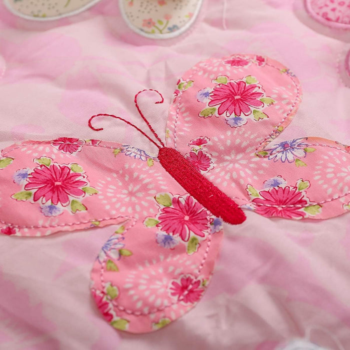 Pink Butterfly Floral Crib Bedding Sets for Girls | 4 Piece Nursery Set | Comforter, Fitted Crib Sheet, Crib Skirt, Diaper Stacker Included