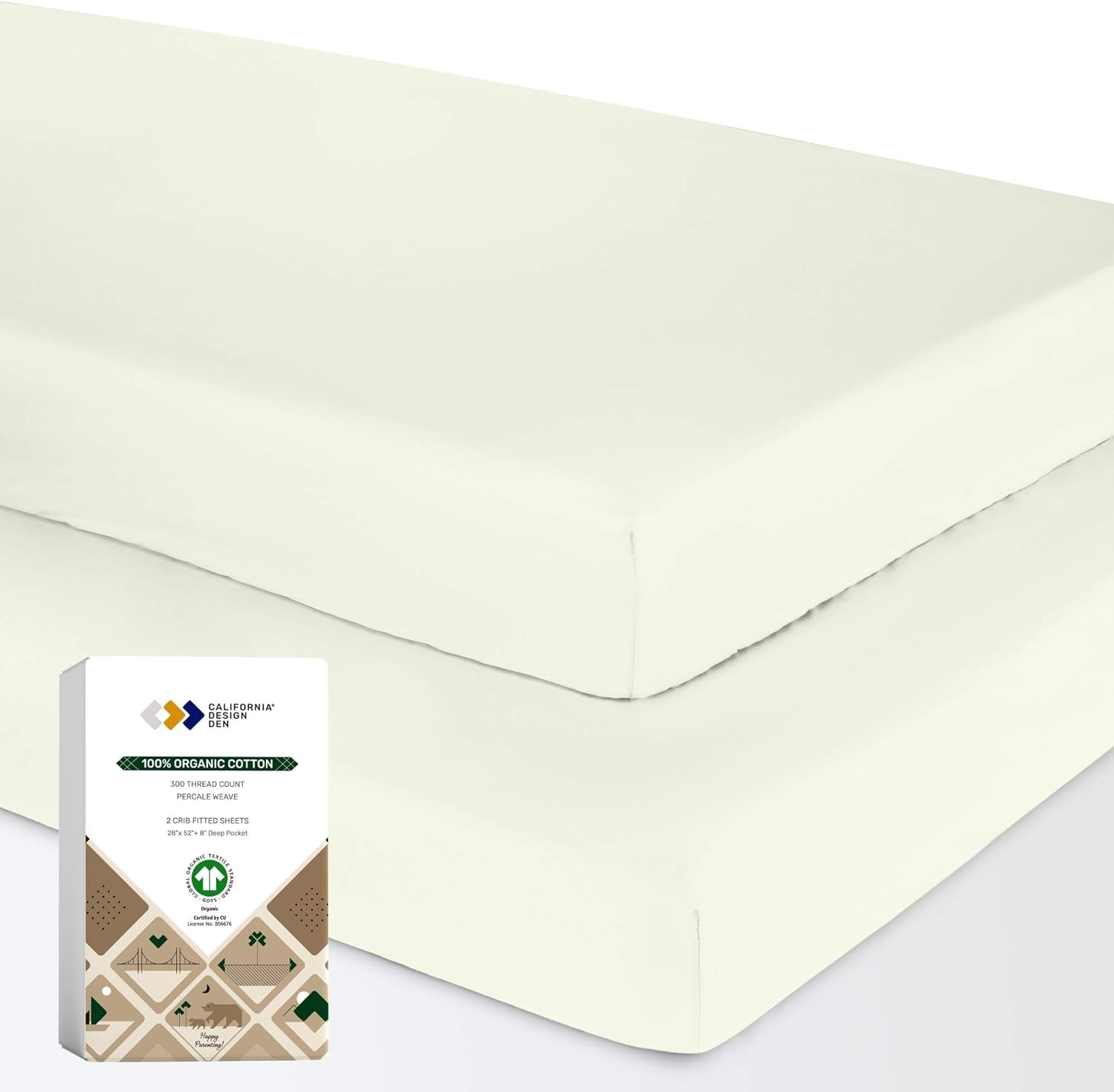 100% Organic Cotton Crib Sheets for Boys or Girls, Set of 2 Fitted Sheets, Cooling & Softest Baby Crib Sheets for Girl, Crib Mattress Sheet or Toddler Bed Sheets, Percale (Green)