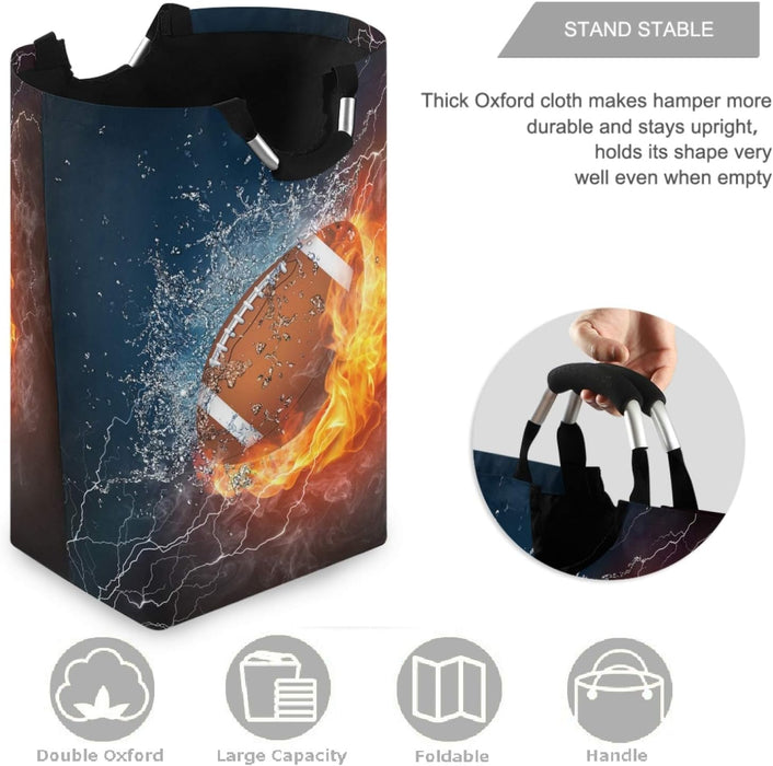 Cool American Football 3D Print Large Capacity Laundry Hamper Basket Water-Resistant Oxford Cloth Storage Baskets for Bedroom, Bathroom, Dorm, Kids Room