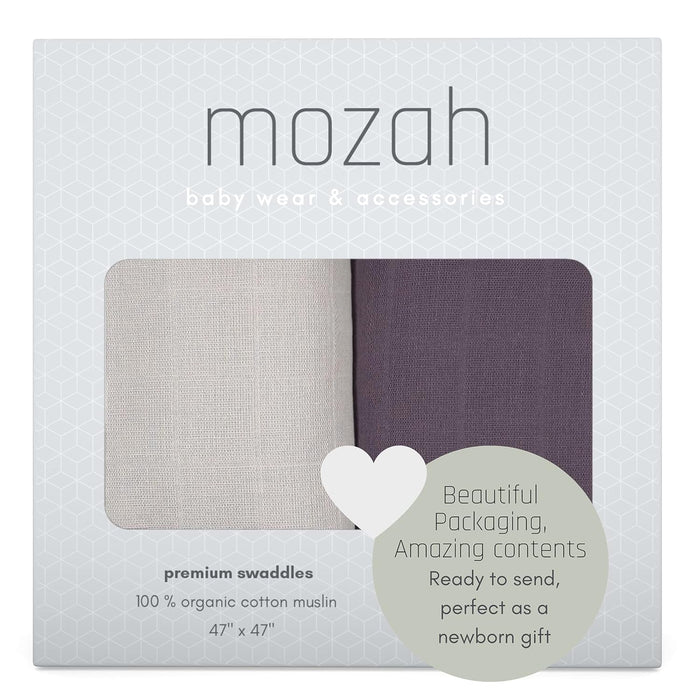 Organic Muslin Swaddle Blankets - 100% Cotton for Girl and Boy - Receiving Blanket - 2 Pack of Baby Swaddle Blankets for Gender Neutral Nursery (Mauve and Beige)