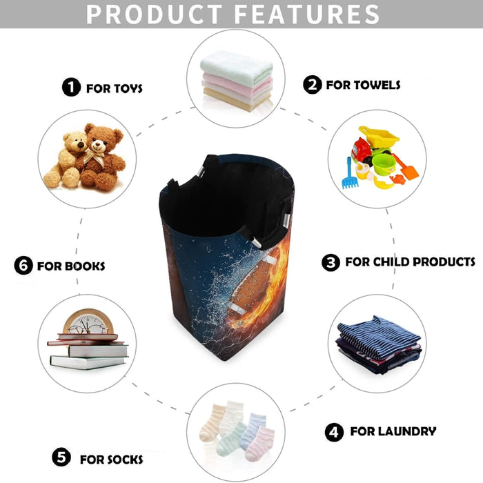 Cool American Football 3D Print Large Capacity Laundry Hamper Basket Water-Resistant Oxford Cloth Storage Baskets for Bedroom, Bathroom, Dorm, Kids Room