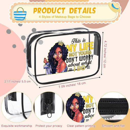 4 Pcs African American Makeup Bag Gifts for Black Women Clear Travel Toiletry Bag Zippered Funny Cosmetics Pouch Multi Purpose Organizer for Women Inspirational Gifts