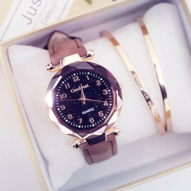 Starry Sky Women Watches Leather Ladies Bracelet Watch