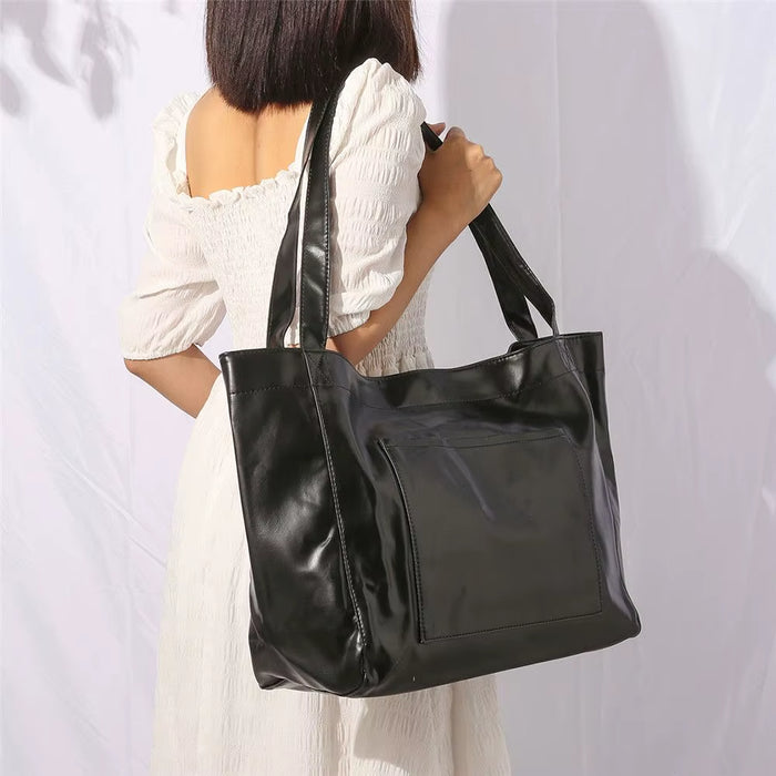 Women Oversized Portable Travel Shoulder Bags Top-Handle Bags Soft Leather Handbags