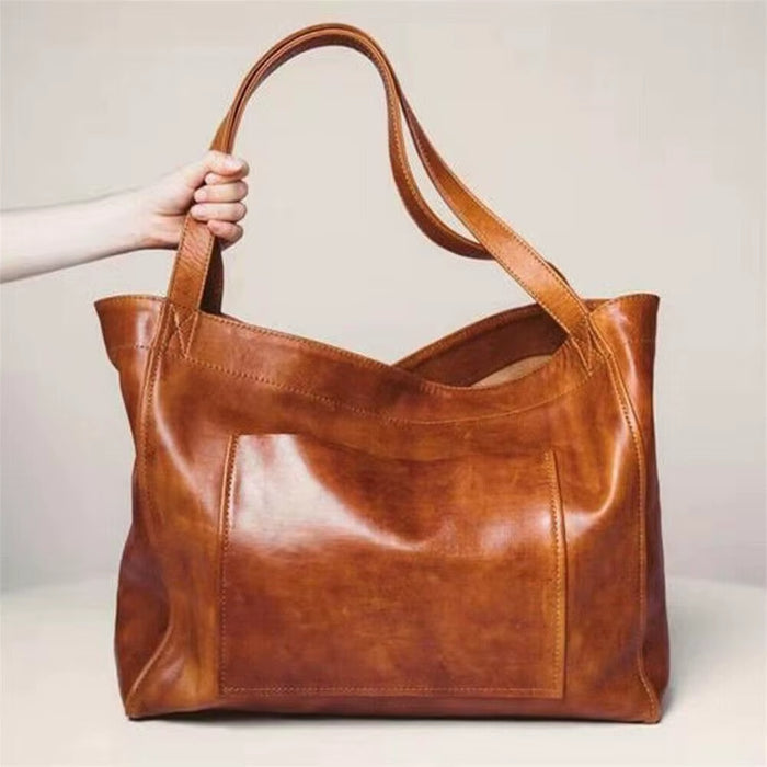 Women Oversized Portable Travel Shoulder Bags Top-Handle Bags Soft Leather Handbags