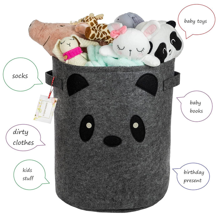 Kids’ Collapsible Laundry & Toy Basket – Felt Baby Hamper with Strong Handles & Cute Design – Kids & Baby Laundry Basket for Boys & Girls, Storage, Organization, Nursery by  - Panda