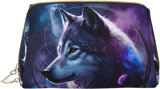 Large Travel Makeup Bag - Feathered Wolf Pvc Leather Cosmetic Bags for Women with Zipper, Portable Makeup Pouch Skincare Bag Toiletry Bag for Women
