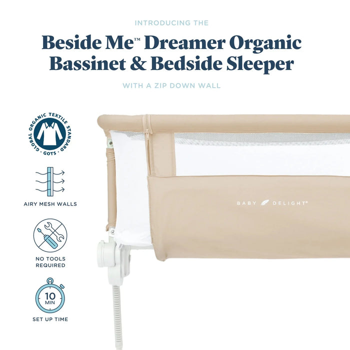 beside Me Side Dreamer Organic Infant Bassinet, Organic Oat Color