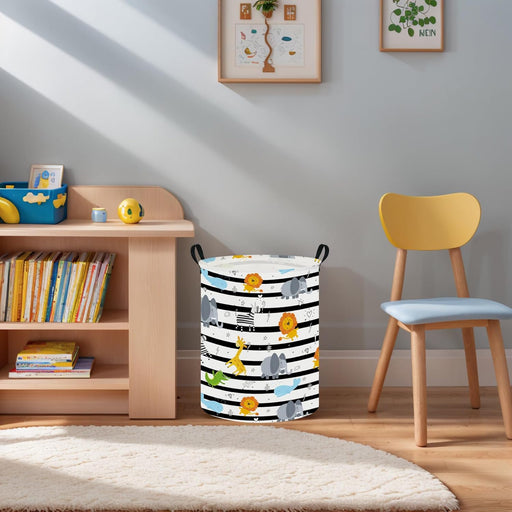 Baby Laundry Hamper & Kids Basket - Cute Waterproof Storage Bin, Kid-Friendly Clothes Organizer, Toys Box, and Playful Room Decor (Animal Jungle)