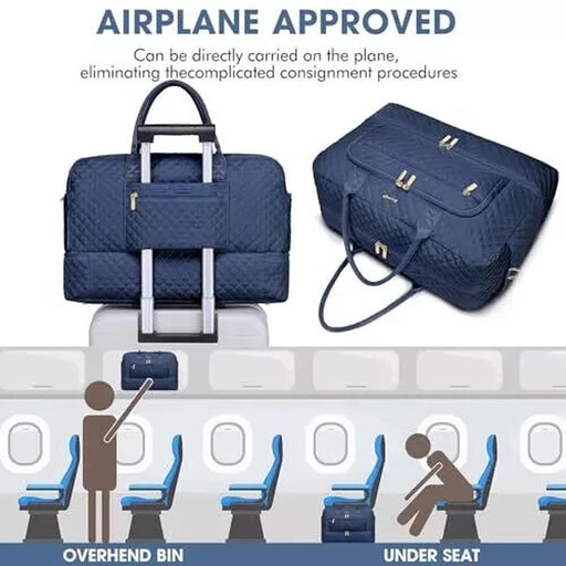 Large Women Travel Duffle Bag, Weekender Bags for Women with Shoe Navy