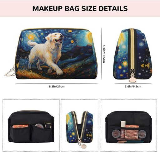 Large Travel Makeup Bag - Vintage Starry Sky Labrador a Pvc Leather Cosmetic Bags for Women with Zipper, Portable Makeup Pouch Skincare Bag Toiletry Bag for Women