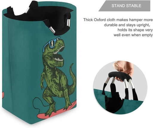 Large Storage Basket with Handles Collapsible Organizer Bin Laundry Hamper for Nursery Clothes Toys, Skateboard Dinosaur