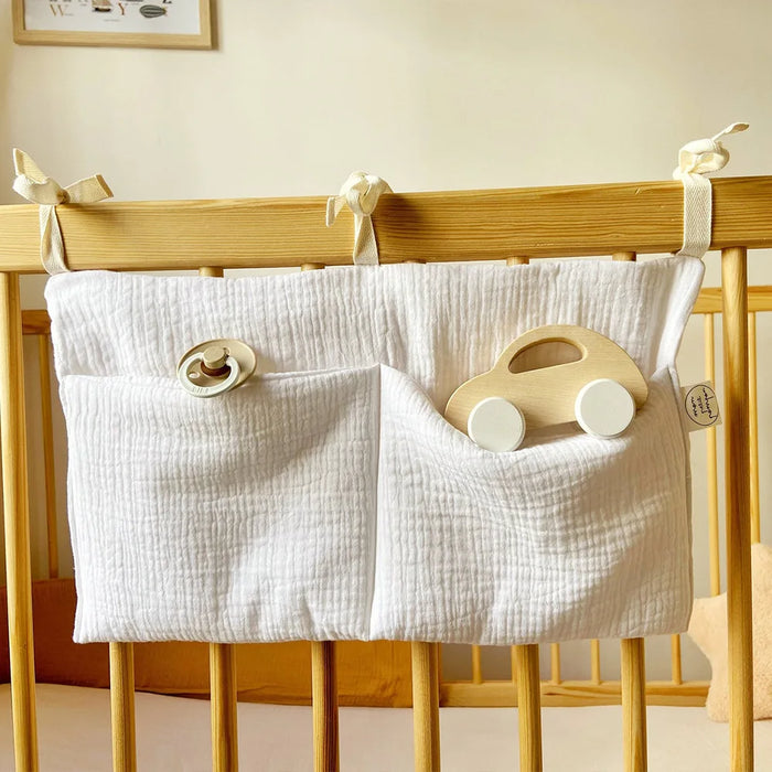 Baby Crib Storage Bag Cotton Double Pouch Newborn Bed Headboard Organizer for Kids Baby Bedding Diaper Toys Bag
