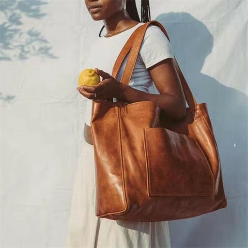 Women Oversized Portable Travel Shoulder Bags Top-Handle Bags Soft Leather Handbags