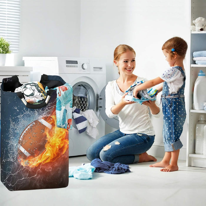 Cool American Football 3D Print Large Capacity Laundry Hamper Basket Water-Resistant Oxford Cloth Storage Baskets for Bedroom, Bathroom, Dorm, Kids Room
