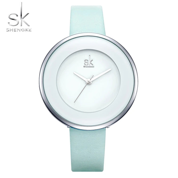 New Skyblue Leather Strap Buckle Watch 38 MM Big Top Brand Simple Dial  Luxury Ladies Watch