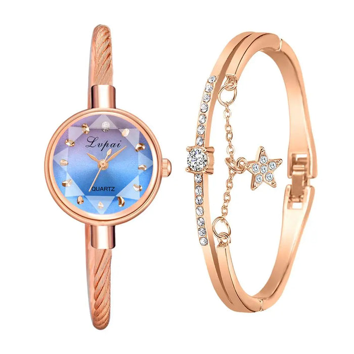 Small Rose Gold Bangle Bracelet Geometric Glass Surface Women Watch