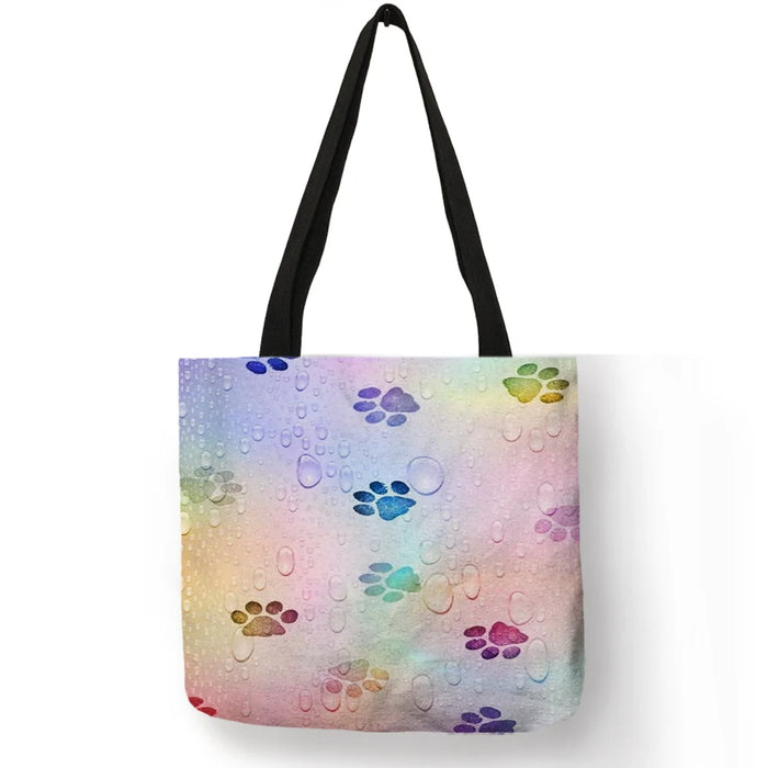 Women Travel Practical Shoulder Bag Cartoon Lovely Cat Printed Durable Linen Tote Bag for Marketing Girls Casual School Handbag