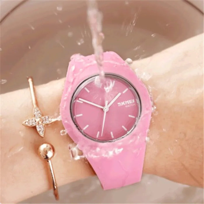 SKMEI Women Watches Man Silicone Strap 3Bar Waterproof Clock Quartz Wristwatches For Lady Fashion Casual Watch Female Gift 9068