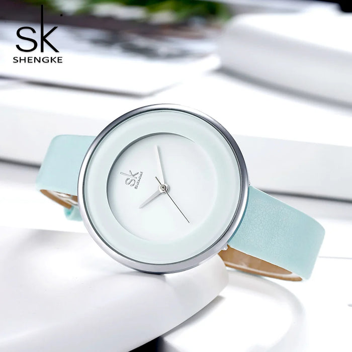 New Skyblue Leather Strap Buckle Watch 38 MM Big Top Brand Simple Dial  Luxury Ladies Watch