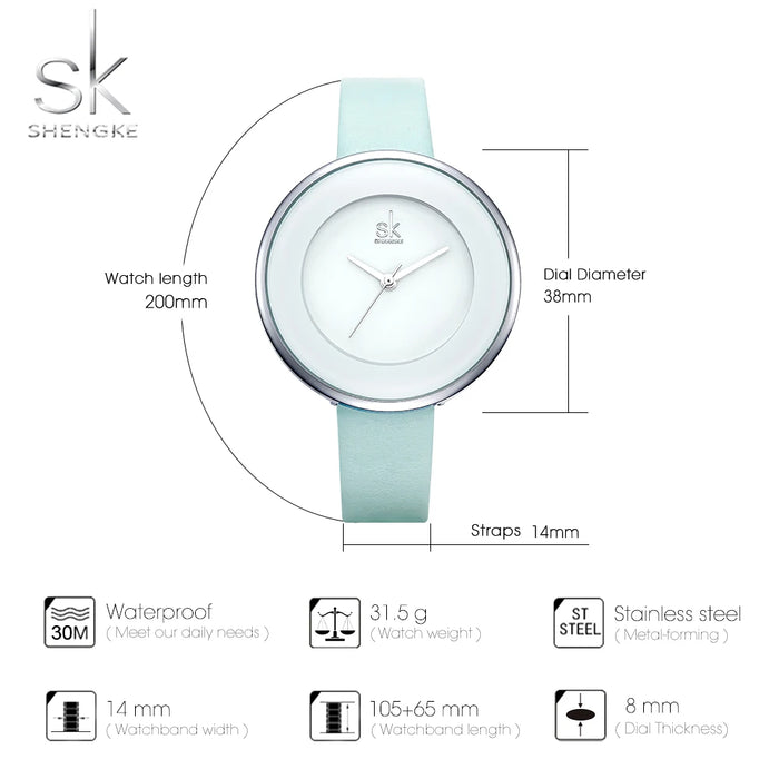 New Skyblue Leather Strap Buckle Watch 38 MM Big Top Brand Simple Dial  Luxury Ladies Watch