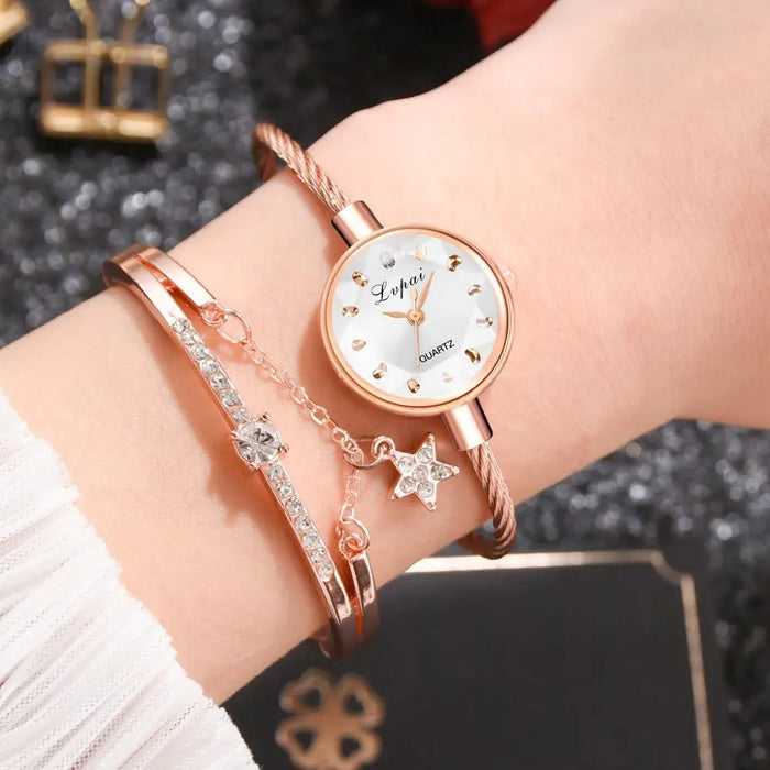 Small Rose Gold Bangle Bracelet Geometric Glass Surface Women Watch