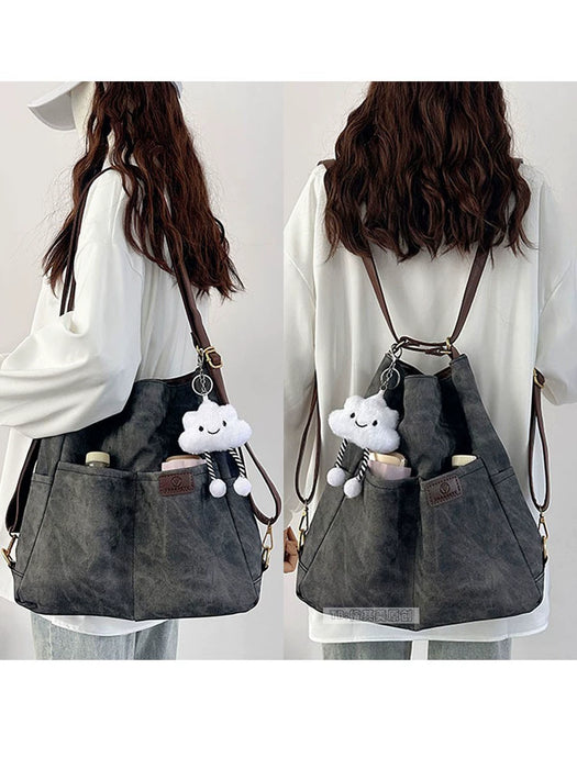 Women's Denim & Leather Tote Bag