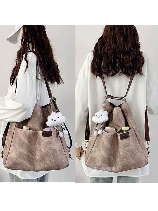 Women's Denim & Leather Tote Bag