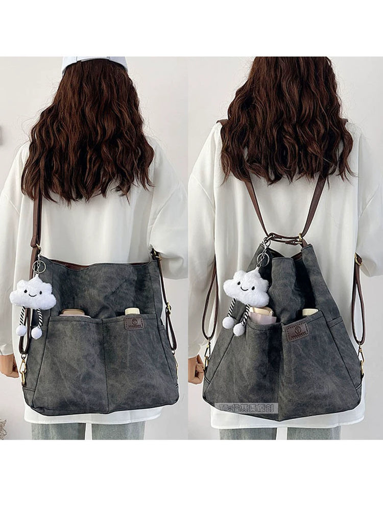 Women's Denim & Leather Tote Bag
