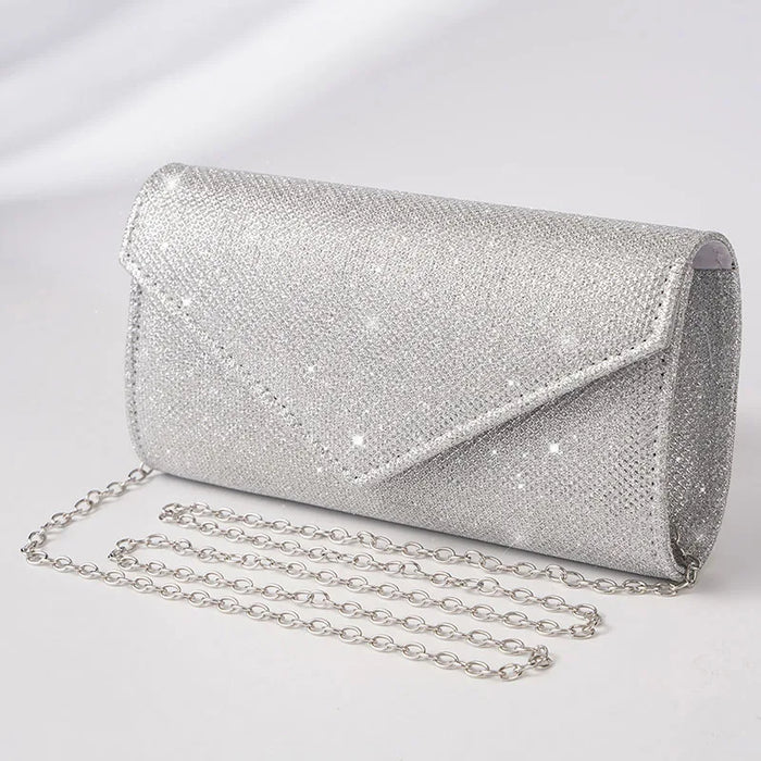 Women Envelope Evening Bag Glitter Ladies Chain Shoulder Bags Shiny Silver Long Purse Female Wedding Party Clutches Mini Handbag