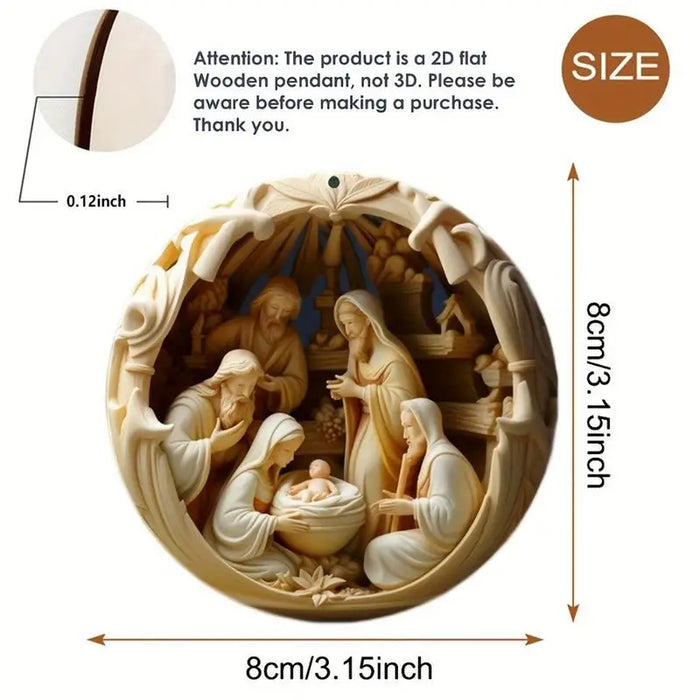 12x Wooden Nativity Scene Ornaments