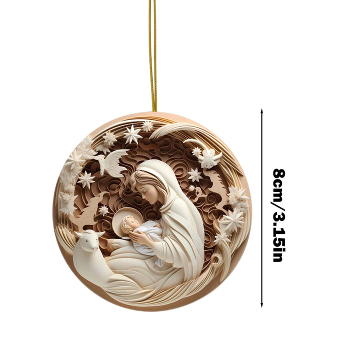 12x Wooden Nativity Scene Ornaments
