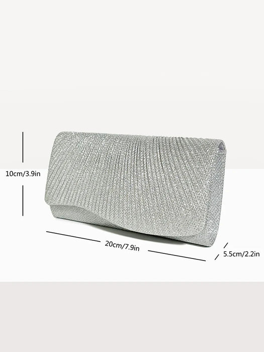 Women Envelope Evening Bag Glitter Ladies Chain Shoulder Bags Shiny Silver Long Purse Female Wedding Party Clutches Mini Handbag