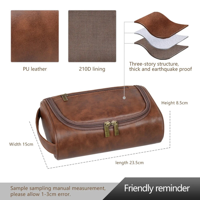 High-Quality Leather Travel Toiletry Bag