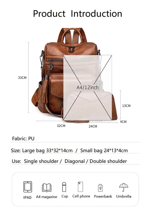 Leather Fringe Backpack Purse Set
