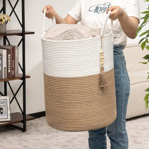 Large Tall Woven Storage Basket with Handles