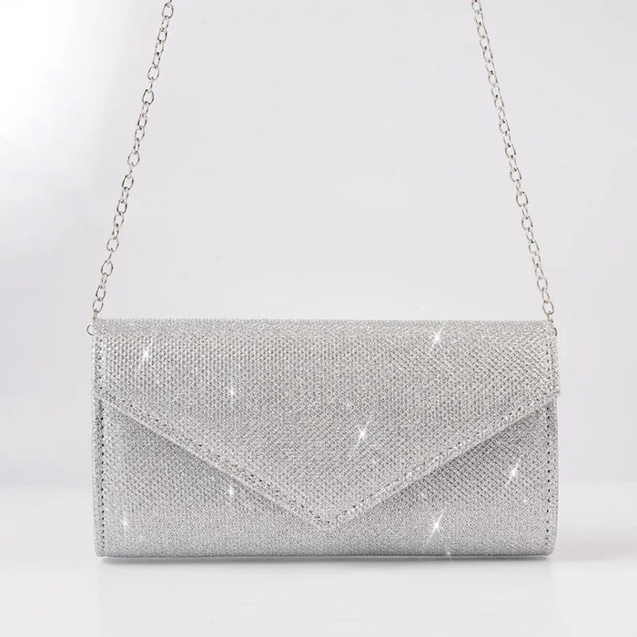 Women Envelope Evening Bag Glitter Ladies Chain Shoulder Bags Shiny Silver Long Purse Female Wedding Party Clutches Mini Handbag