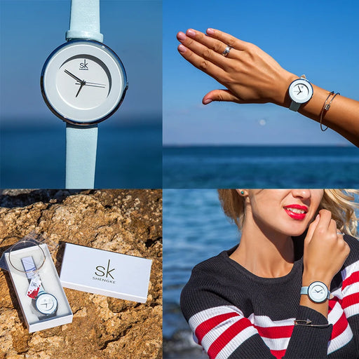 New Skyblue Leather Strap Buckle Watch 38 MM Big Top Brand Simple Dial  Luxury Ladies Watch