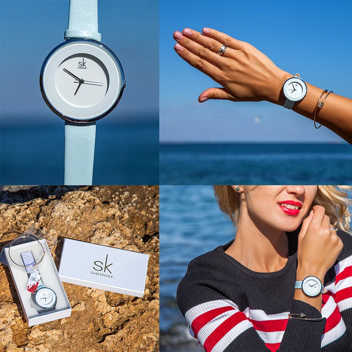 New Skyblue Leather Strap Buckle Watch 38 MM Big Top Brand Simple Dial  Luxury Ladies Watch