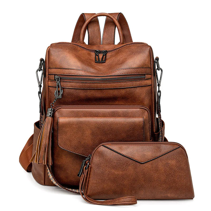 Leather Fringe Backpack Purse Set