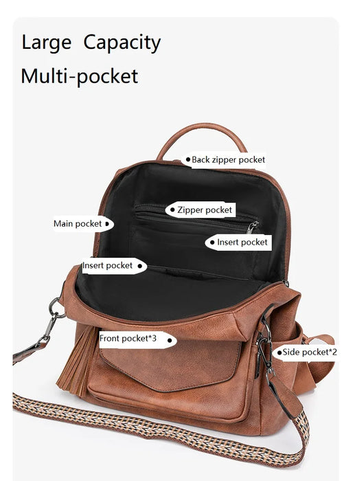 Leather Fringe Backpack Purse Set