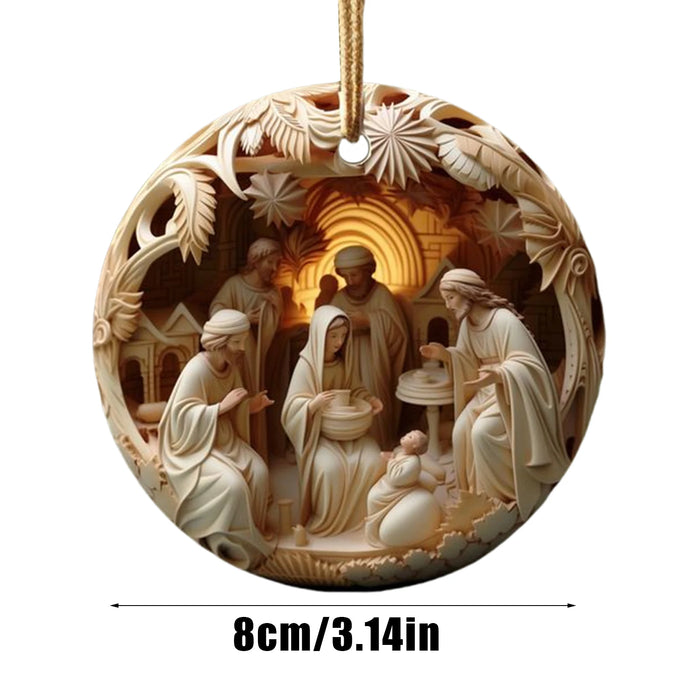 12x Wooden Nativity Scene Ornaments