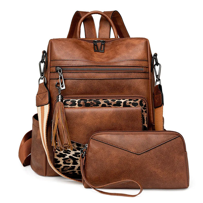 Leather Fringe Backpack Purse Set