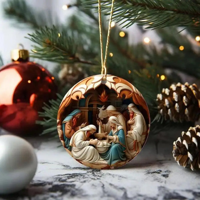 12x Wooden Nativity Scene Ornaments