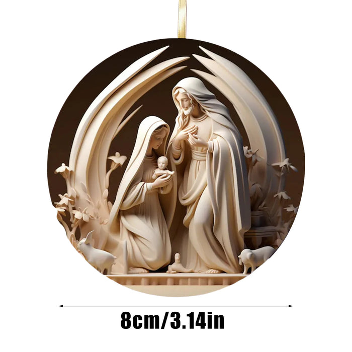 12x Wooden Nativity Scene Ornaments