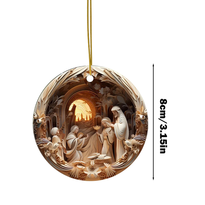 12x Wooden Nativity Scene Ornaments