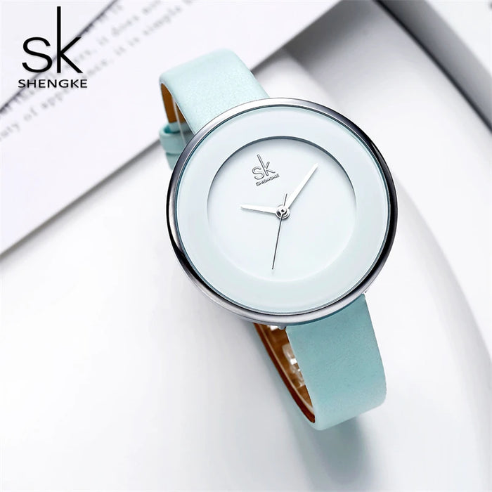 New Skyblue Leather Strap Buckle Watch 38 MM Big Top Brand Simple Dial  Luxury Ladies Watch